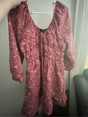 Women's Floral Textured Long-Sleeve Dress — Dusty Rose